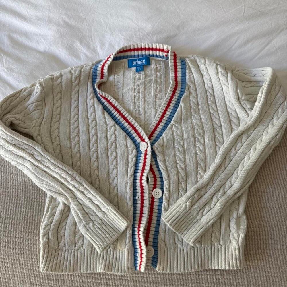 Prince white cable knit cardigan